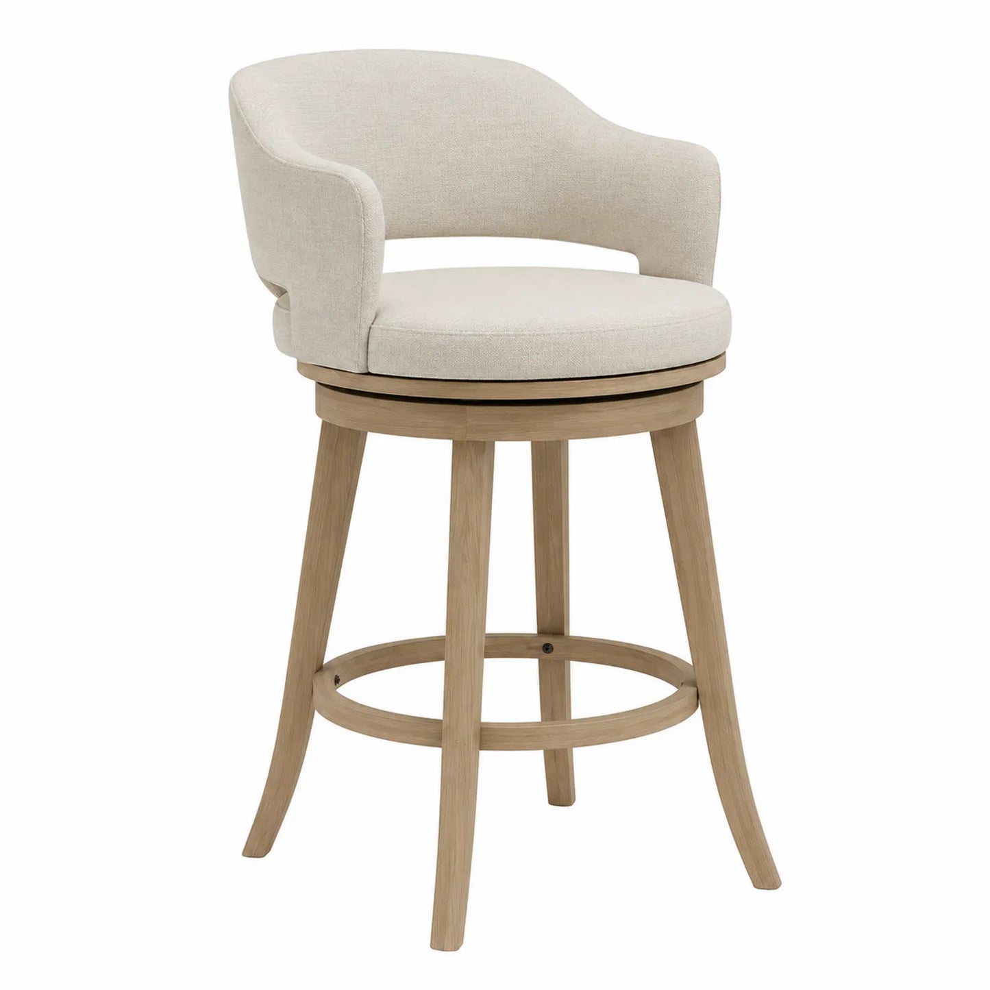 Eichen Barhocker mit Drehfunktion und Baumwollstoffbezug Beige