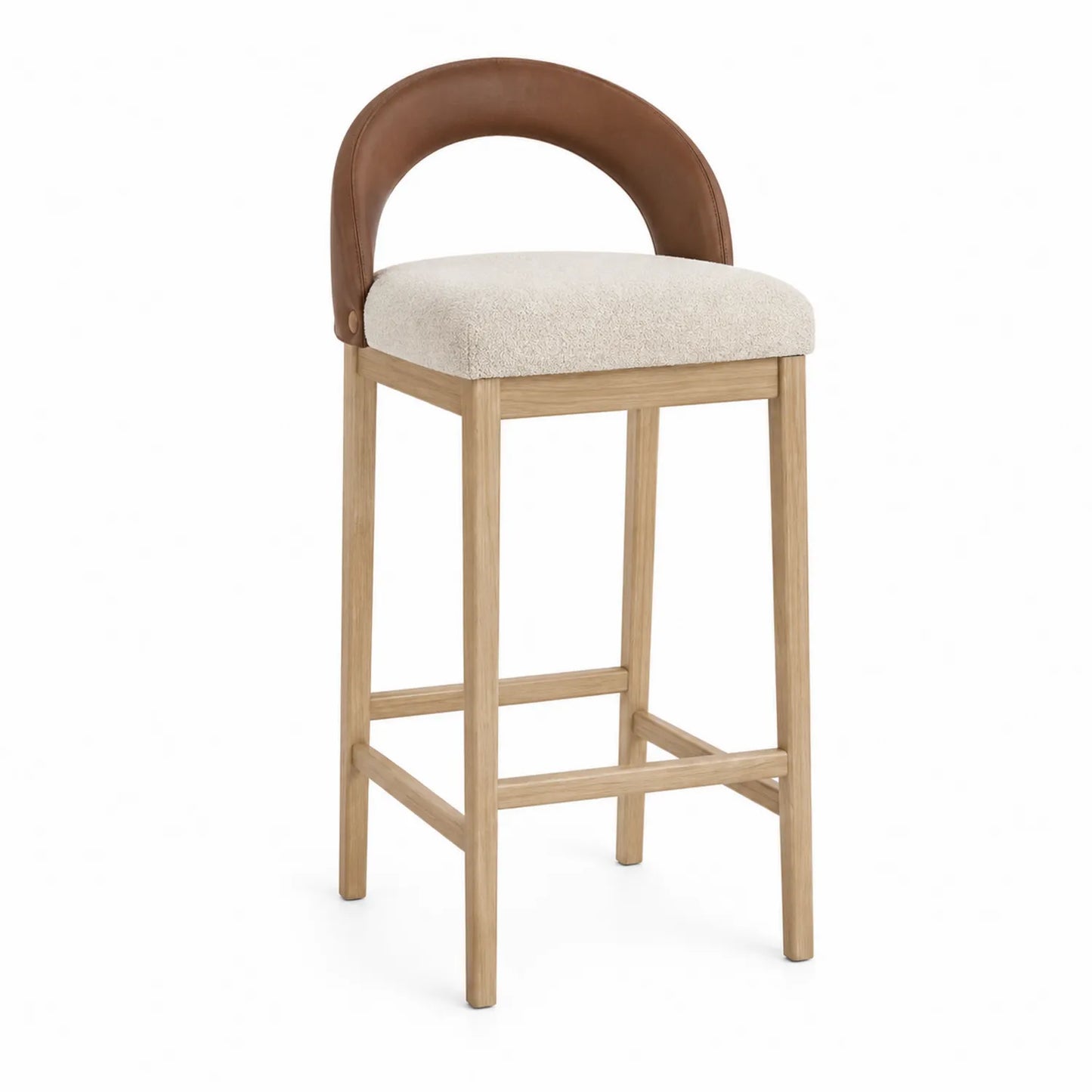 Eichen-Barhocker mit Polyester und Leder