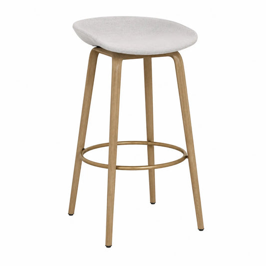 Barhocker aus Eiche mit Polyesterbezug Beige