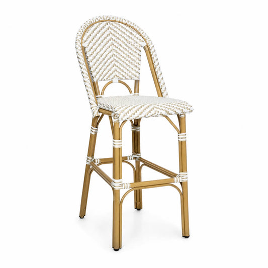 Barhocker mit Rattan-Geflecht und Aluminiumrahmen in Weiß/Braun