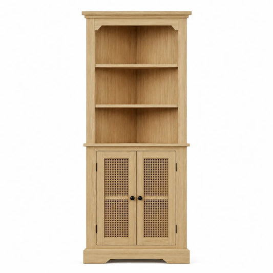 Regal aus Eichenfurnier mit Rattantüren 180 cm