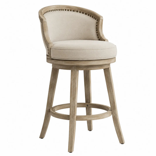 Barhocker Stoffbezug Naturholz Beige 105 cm