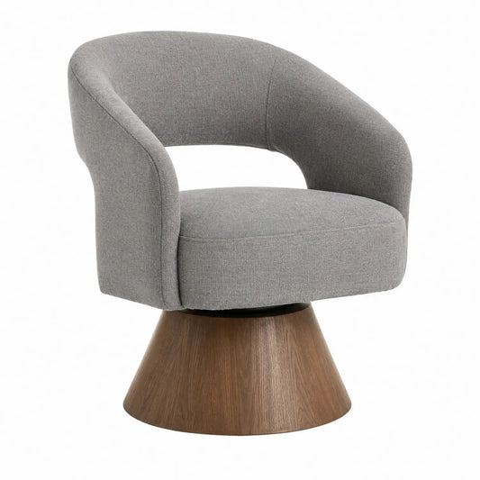 Grauer Sessel mit Holzfuß und Leinenbezug, Höhe 70cm