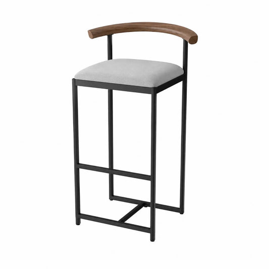 Barhocker mit Stoffbezug Grau Metall Holzlehne