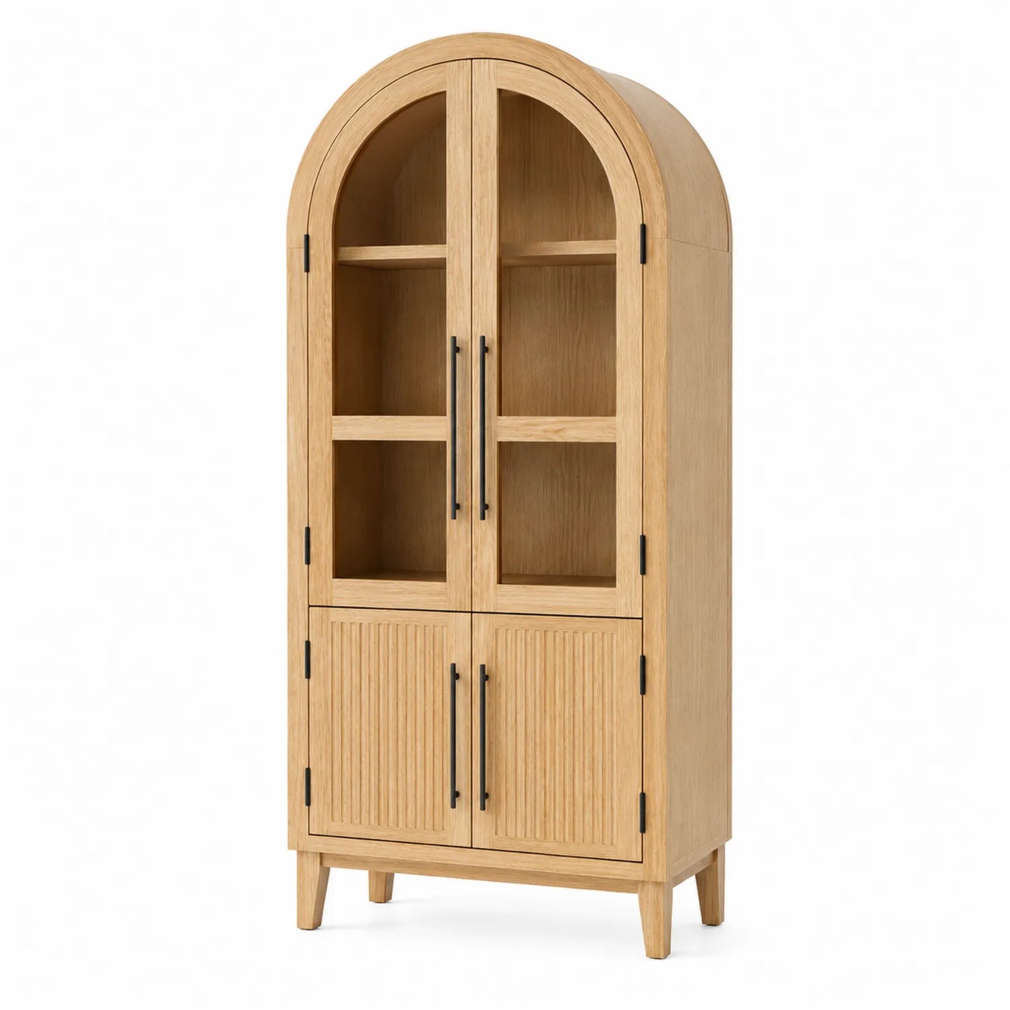 Freistehender Eiche Vitrinenschrank mit Glas- und Holzfronten 180cm