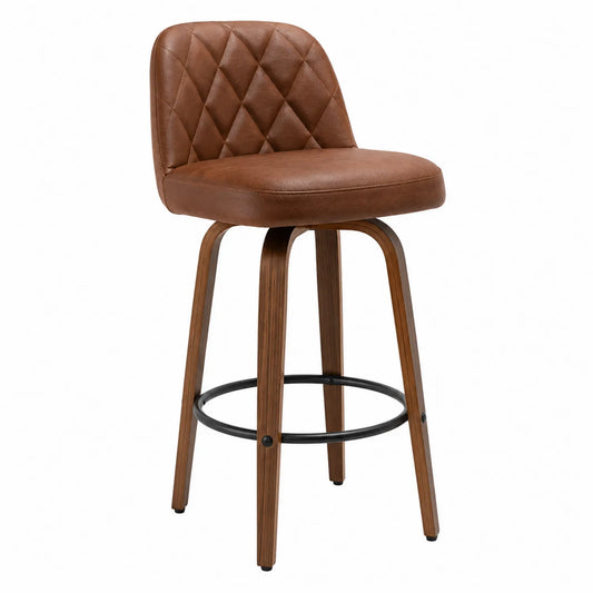Barhocker mit PU-Leder und Holzbeinen, Braun, 100 cm