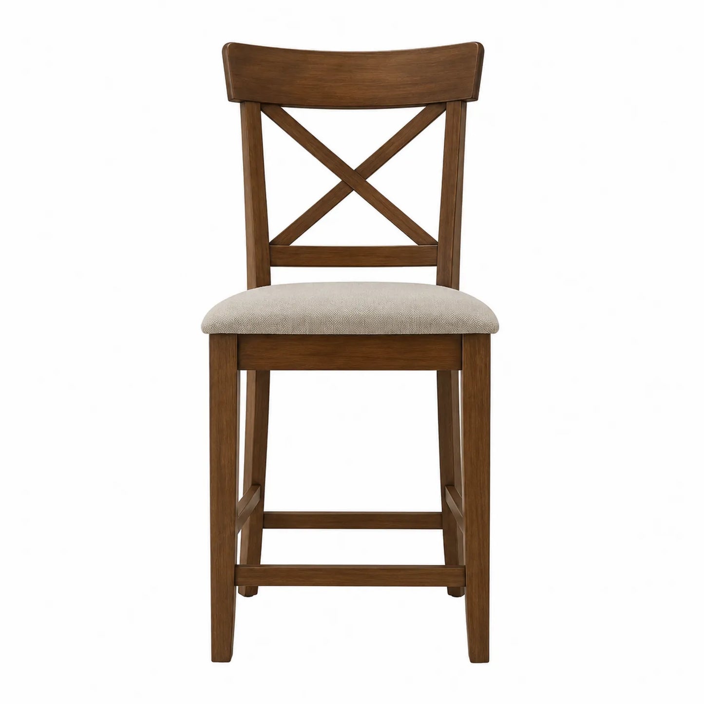 Holzstuhl Leinenbezug X-Rückenlehne Braun Beige 104 cm