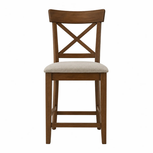 Holzstuhl Leinenbezug X-Rückenlehne Braun Beige 104 cm