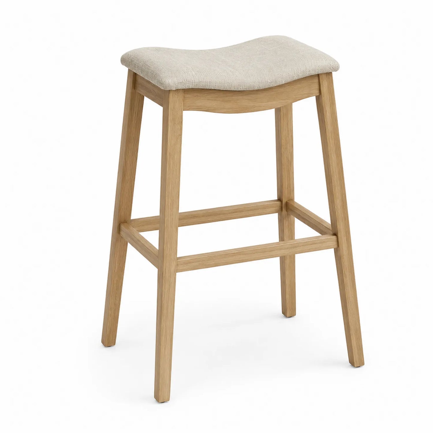 Barhocker Eiche Holz Beige Stoff 75cm