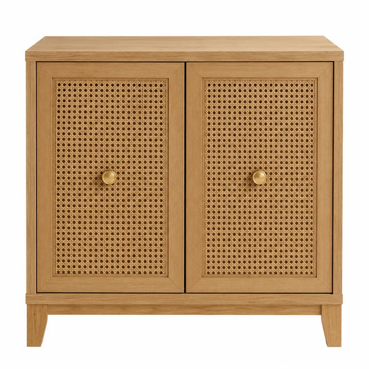 Eichenholz Kommode mit Rattan-Dekor