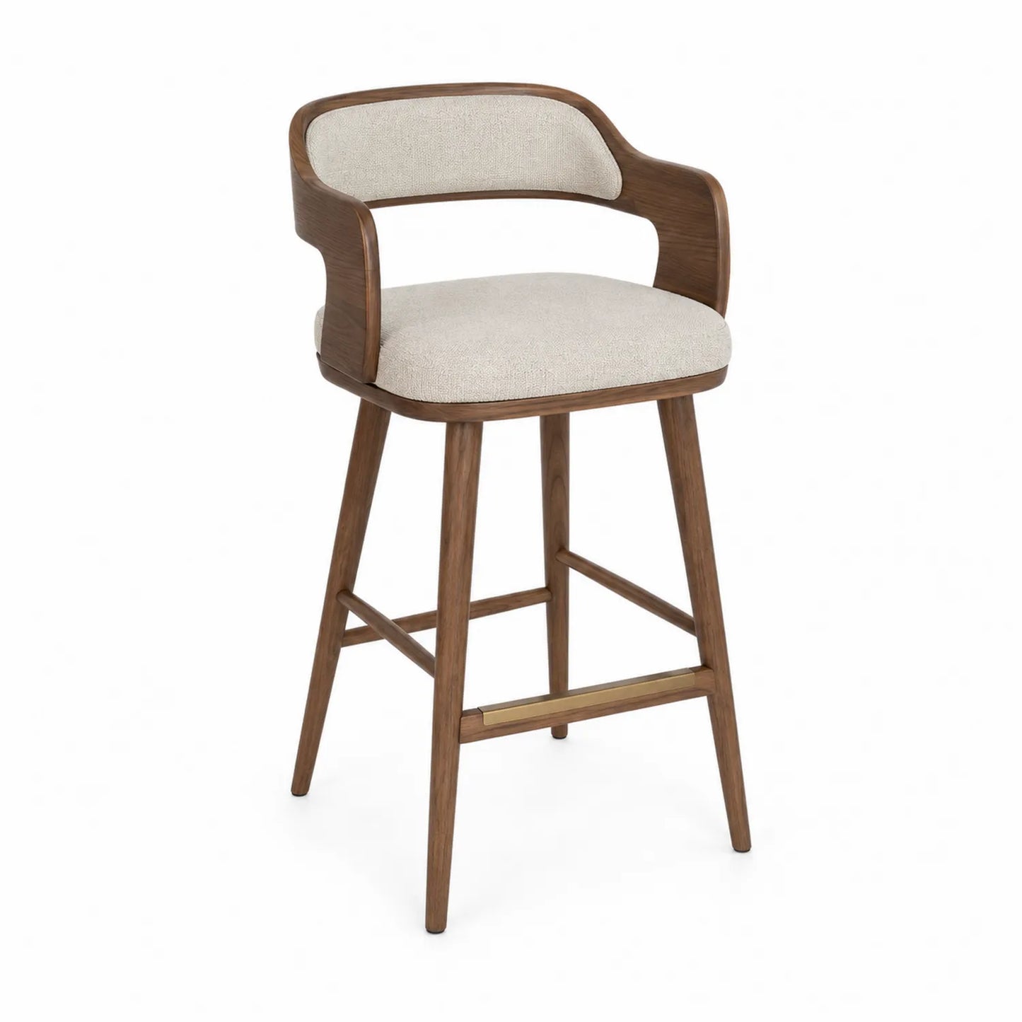 Barhocker Walnussholz Beige Stoff
