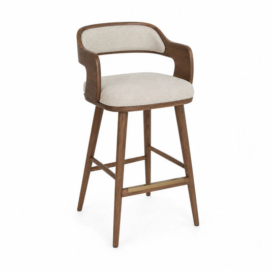 Barhocker Walnussholz Beige Stoff
