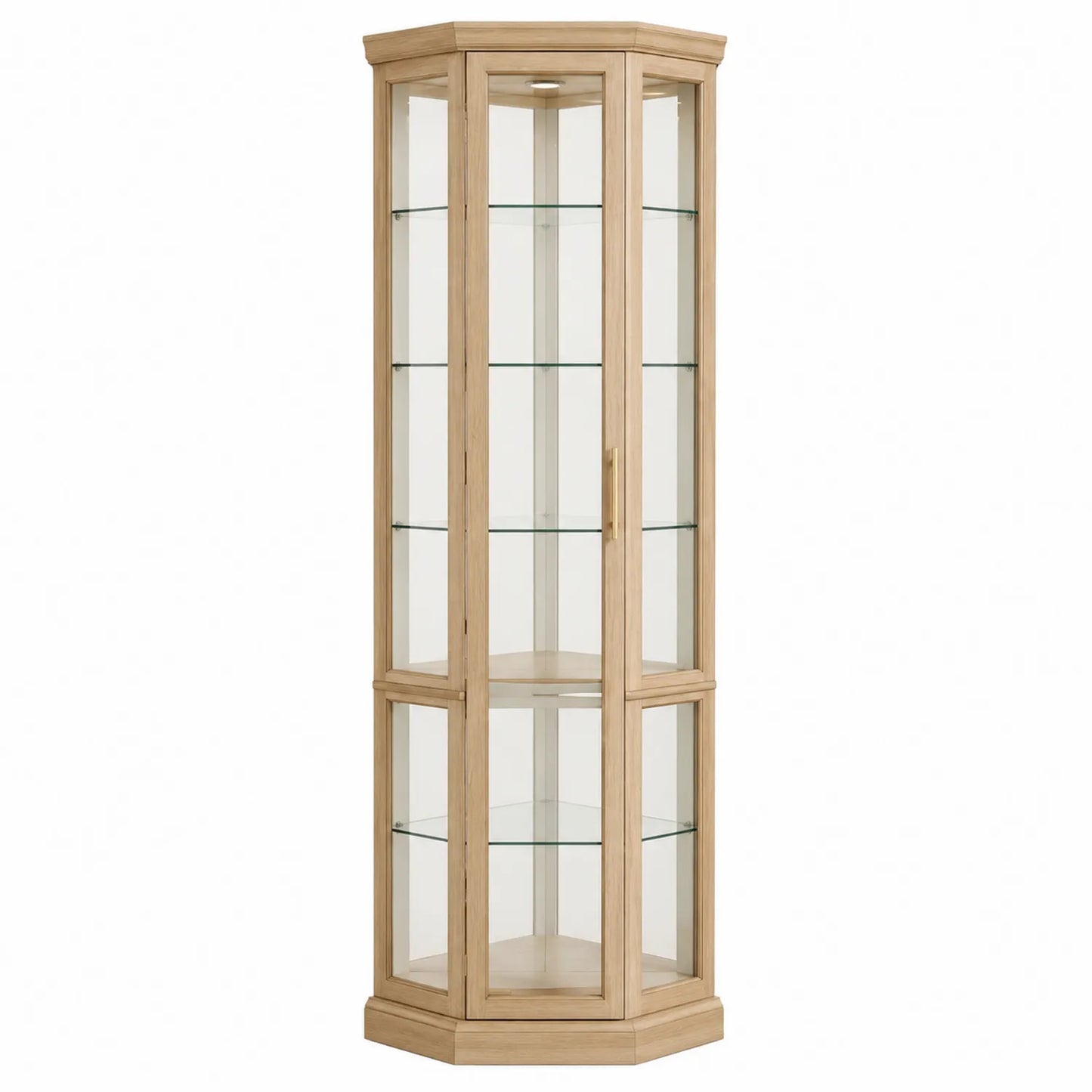 Eckvitrine aus Eichenholz mit Glastüren, Höhe 180 cm