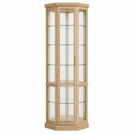 Eckvitrine aus Eichenholz mit Glastüren, Höhe 180 cm